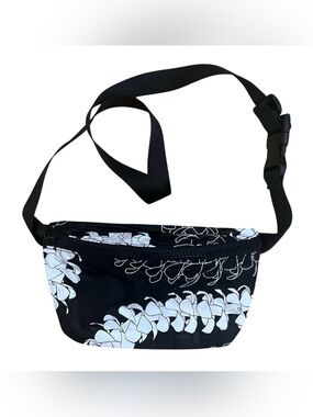 Aloha Collection Black Floral Waist Bag with White Print
